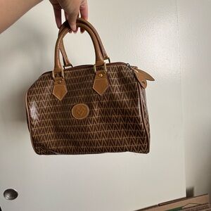 Auth Mario Valentino coated canvas leather hand bag small Vintage